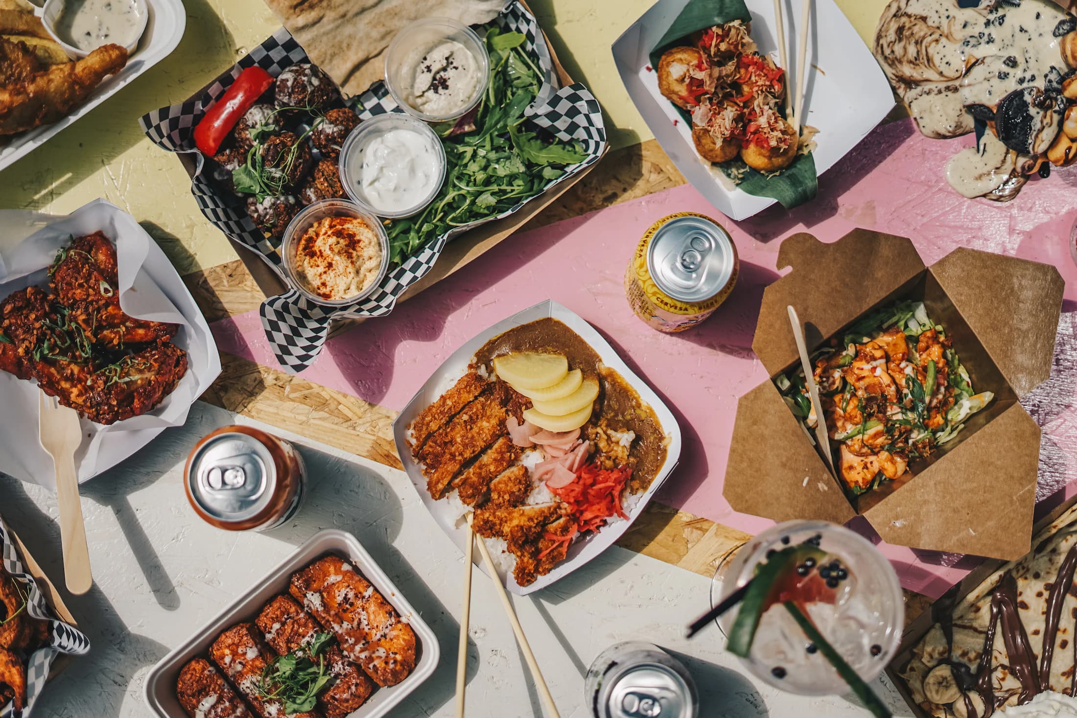 A premium takeaway food spread ready for delivery